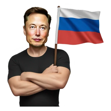 Elon Musk holds the Russian flag sticker