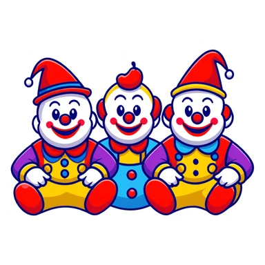 two clowns playing musical chairs, whimsical cartoonish style sticker