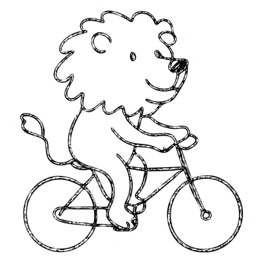 lion on a bike, hand-drawn outlined icon sticker
