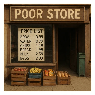 Convenience store named poor store and more sticker