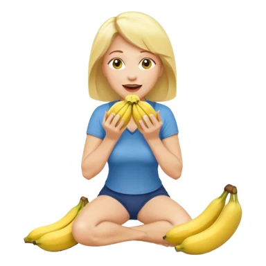 A blonde middle-aged woman kneels with two bananas in her mouth. sticker