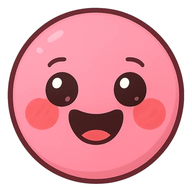 a new cute pink emoji, original design, round shape, big eyes, blushing cheeks, joyful expression sticker