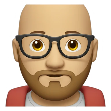 a bald fat programmer with glasses and a brown beard sticker