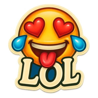 mouth open with tongue out heart shaped eye add the words “ LOL " in White
Laughing crying 😂😂 sticker