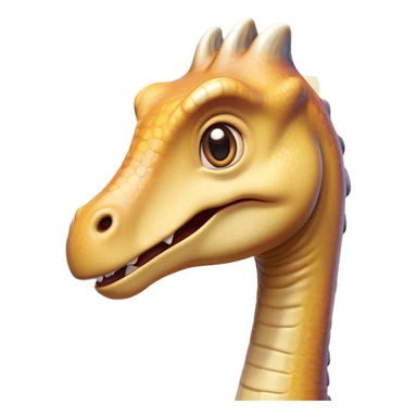 Cinematic Comical Brachiosaurus Portrait Emoji, Head tilted dramatically with an exaggeratedly surprised expression, featuring a tiny, animated head atop an impressively long neck, with wide, comically expressive eyes and a subtly quirky posture, Simplified yet humorously expressive features, highly detailed, glowing with a slightly sassy golden glow, high shine, dramatic yet playful, stylized with an air of cheeky prehistoric mischief, soft glowing outline, capturing the essence of a meme-worthy Brachiosaurus that looks ready to playfully leap its way into viral fame! sticker