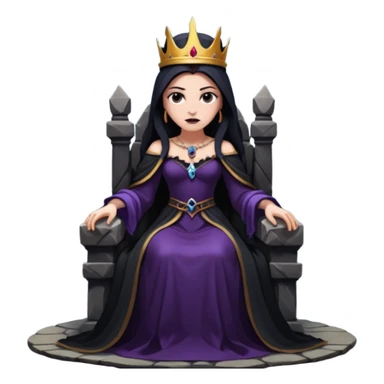 Dark queen seated on stone throne, relaxed dominance, heavy shadows, cold sticker