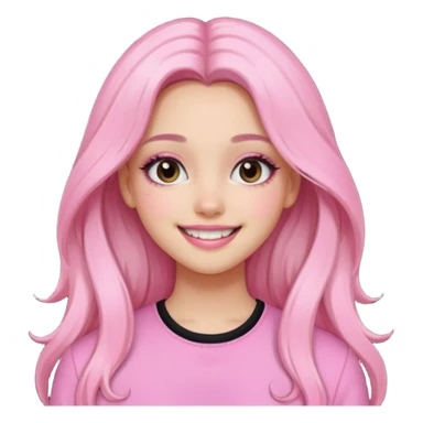 Girl with black and long hair with aesthetic clothes and with aesthetic makeup with a smile yes but with pink clothes sticker
