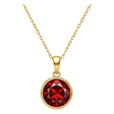 polished round red garnet pendant suspended from a delicate gold chain, glowing with warmth and power sticker