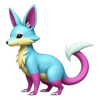 Shiny smooth silky soft Cyan-Yellowish-Magenta Minccino-Zeraora-Emolga-Vernid-Sergal-fusion-hybrid-animal-creature, full body sticker