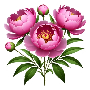 bouquet pink Peony, luxuriant, stem, leaf, bud sticker