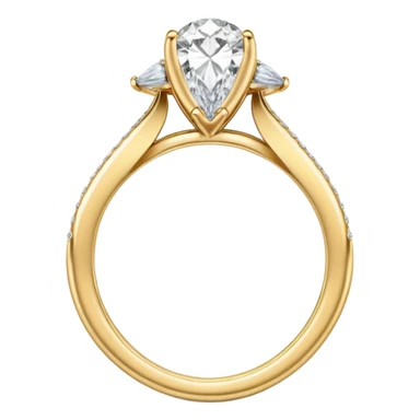 Pear cut engagement ring with the tip facing up, on a gold band with small round diamonds   sticker
