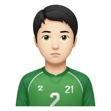 "Illustrate Cho Sang-woo (Player 218), Korean male, neat black hair, serious face, green tracksuit with number 218 bold on chest & sleeve.. sticker