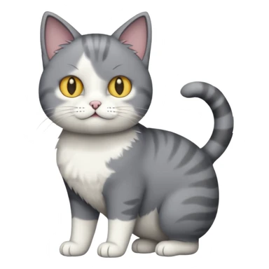 full body derpy looking large short hair dark grey and white cat sticker
