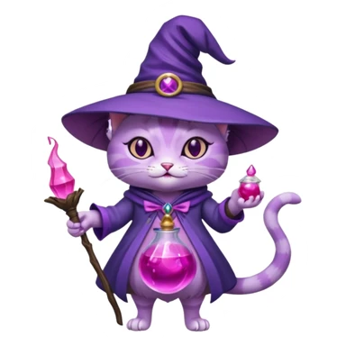 Purple witch cat full body with pink potion 🧪  sticker