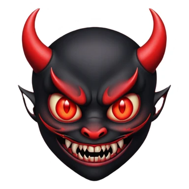 devil emoji in gothic style with black and crimson colors, sharp fangs, glowing eyes, dramatic shadows sticker