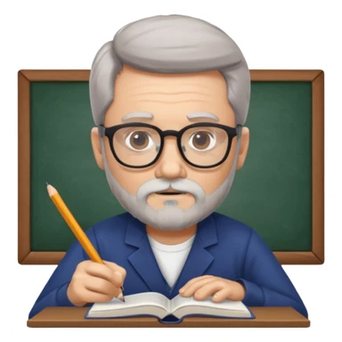 man with gray beard and glasses studying sticker