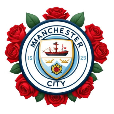Manchester City badge, round shape, ship and red rose sticker