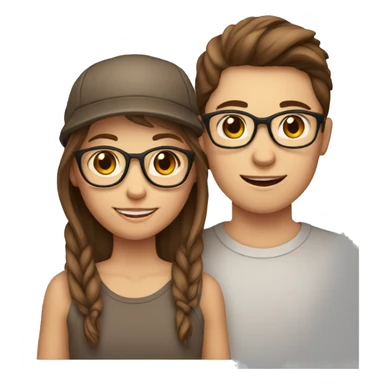 couple of teenagers, brothers with fair skin, brown hair, girl with glasses, and boy in a cap sticker