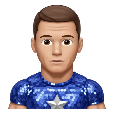 John Cena with brown hair, periwinkle sequin outfit sticker