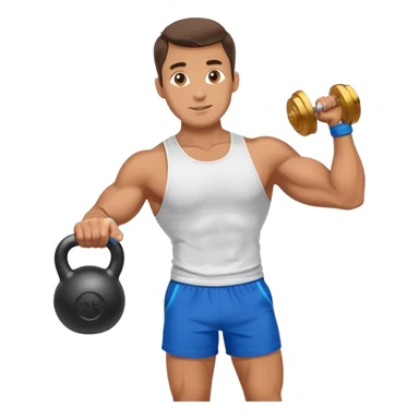 fit man with blue shorts holding kettlebell sticker