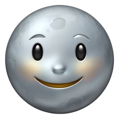 Polished silver moon emoji, chrome metallic texture, iOS emoji style, soft glow, smooth reflections, minimalistic design sticker