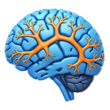 blue digital brain with orange neurons sticker