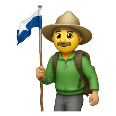 camino de Santiago pilgram, no beard green cap and backpack and texas flag sticker