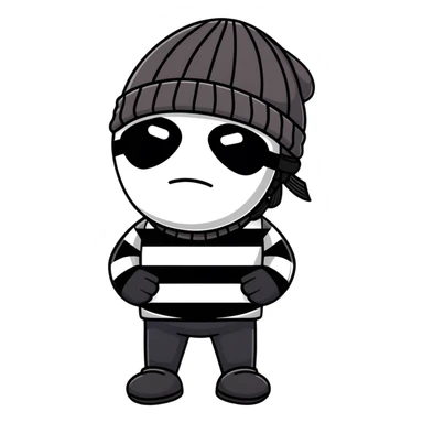 character with black and white striped shirt, black beanie, black mask over eyes sticker