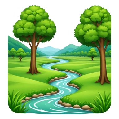 Green grass.small river. Big trees sticker