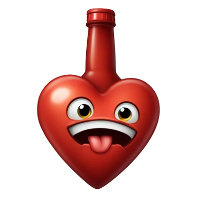 A red heart ❤️ with eyes, a mouth, and hands, tipsy and drunk, holding a bottle, looking wobbly and playful sticker
