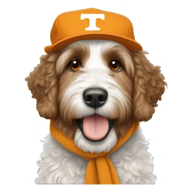 Bernedoodle with University of tennessee hat and scarf sticker