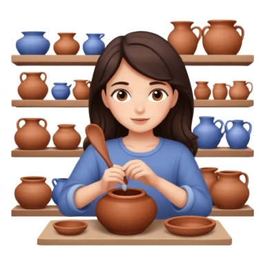 girl with dark brown hair making pottery sticker