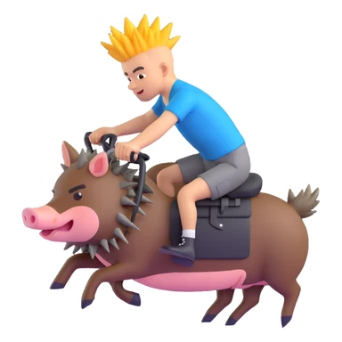 a punk riding a wild pig, 3D emoji style sticker