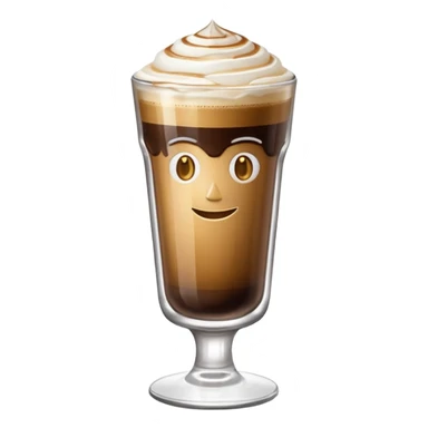 greek freddo espresso in tall glass with visible coffee and foam layers, emoji style, simple look sticker