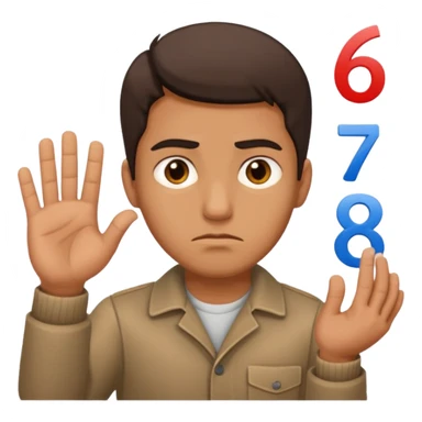 man frowning holding up numbers 6 in left hand and 7 in right hand sticker