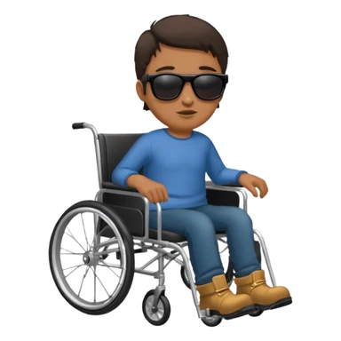 Blind dude in wheelchair with sunglasses and a leg boot on sticker
