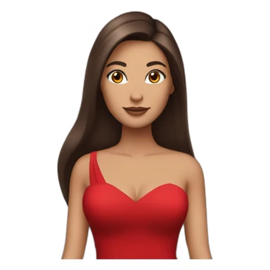 brunette with long straight hair with brown eyes in a full-length red evening dress sticker
