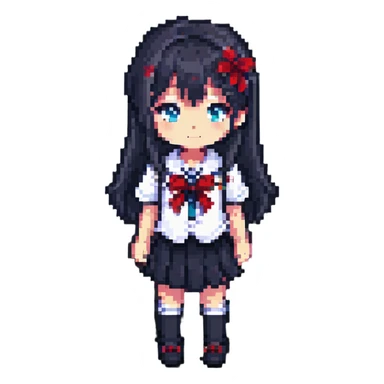 Japanese anime schoolgirl in pixel art style sticker