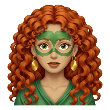 red haired very long curly haired woman with full face green clay mask  and big earrings  sticker