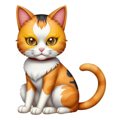 calico cat full body sitting with a mask sticker