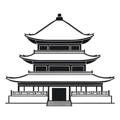 Ultra minimalist Chinese building icon, single-color silhouette, very simple outline sticker