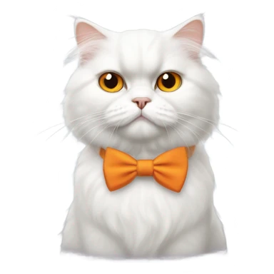 White persian cat with orange eyes, orange patch on head, and bowtie sticker