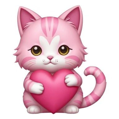 chibi anime pink cat holding a big heart sticker