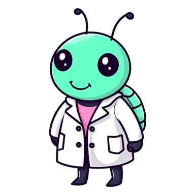 A cute beetle bug very girly looking colors wearing a lab coat ￼ sticker