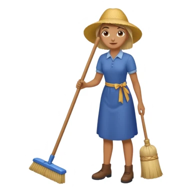 Person sweeping the floor with one broom sticker