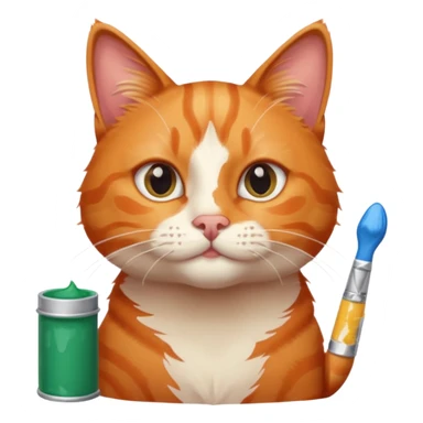 Chat roux avec tubes de peinture qui samuse sticker