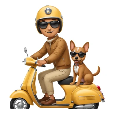 man and his pet dog riding a vespa sticker