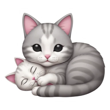 1 grey and white small cat with his eyes closed lying down leaning on his elbow with his paw curled under his head holding it up sticker