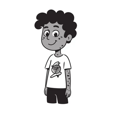 hand-drawn character with uneven skin tone representing hyperpigmentation, playful sticker
