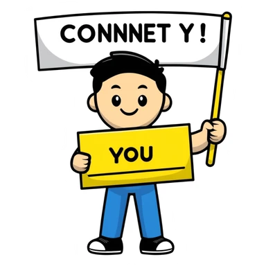 Happy guy holding up a sign with the words connect you sticker
